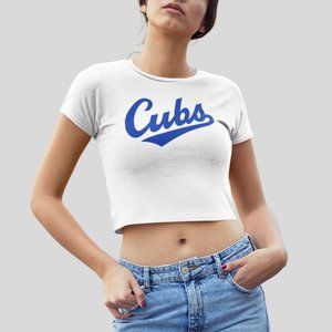 NEW Chicago Cubs 1994 Script Wordmark Form Fit Crop Top Shirt WHITE